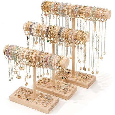 Fyhqwf 3 PièCes PréSentoir à Bijoux En Bois - Porte Collier - Porte Bracelet - Convient Pour La Salle De Bain, La Coiffeuse, La