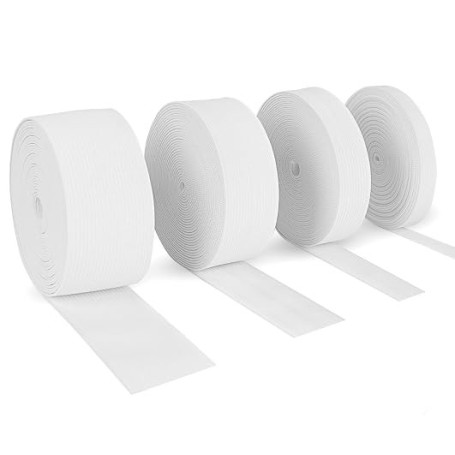 Agoer Lot de 4 Elastique Couture - 20M Bandes Élastiques Couture -10 mm, 20 mm, 30 mm, 40 mm - Blanc Ruban Elastique Couture - 5