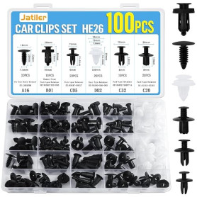 JatilEr 100 Pièces Rivet Clips Voiture Universel, H26 Plastique Rivets Noir | Fixation de Protection, 6 Taille Clips Agrafes Car