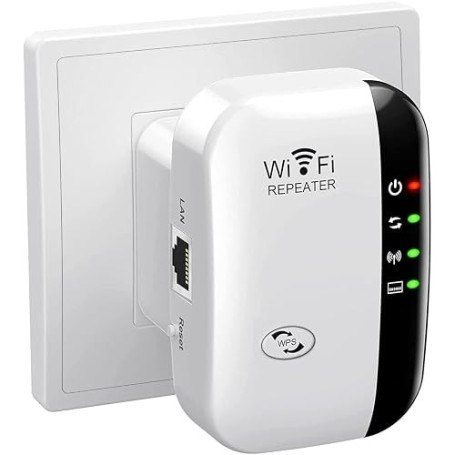 WiFi Repeater,300Mbps 2.4 GHz WiFi Extender,Installation Rapide | Port Ethernet Gigabit,Couvre jusqu'à 300m² et 45appareils，Port