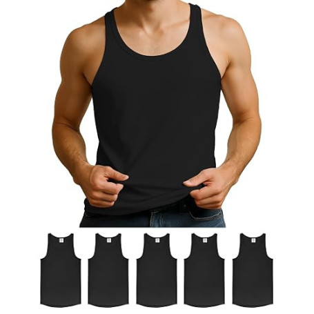 ALPIDEX Débardeur Homme Lot de 5 100% Coton sans Manches Côtelé Maillot | Sous-Vêtement, Sous Chemise, Basique, Classique, OEKO-