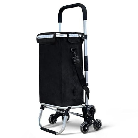 VOUNOT® Chariot de Courses 6 Roues en Aluminium avec Compartiment Impermeable Isotherme Caddie de Courses Pliable 3 en 1 Sac Cha