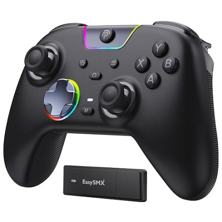 EasySMX Manette PC Sans Fil avec Boutons Silencieux/RGB/Déclencheurs Hall à Deux Niveaux/Joystick Sans Dérive, X05PRO Contrôleur