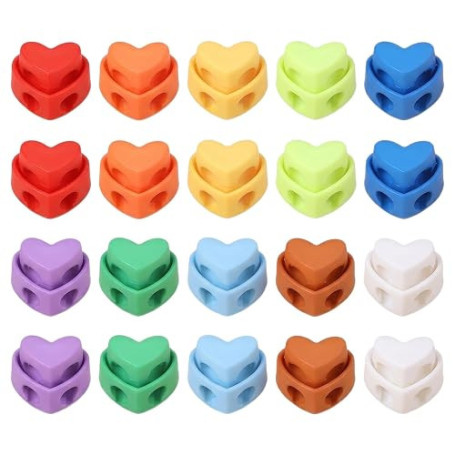 XENQITO 20 Pièces Stop Cordon, Cœur Bouchon de Cordon, Bloqueur De Cordon, Nylon Plastique Double Trou Bloque Lacet, pour Sac à
