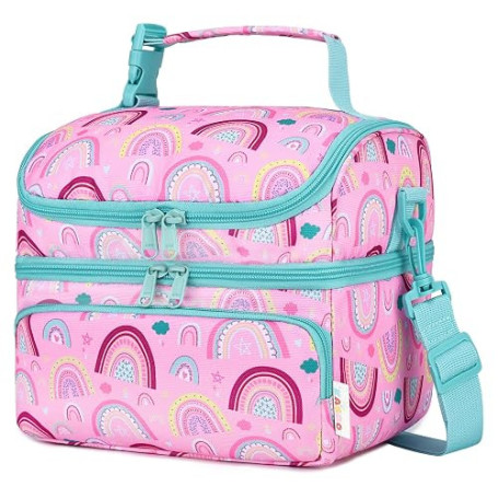 Kasgo Sac Isotherme Repas Enfant, 2 Compartiments Sac Isotherme Enfant Fille Garçon 7,5L Lunch Déjeuner avec Anse Bandoulière Am