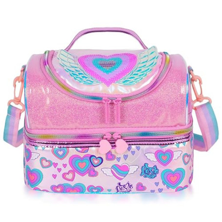 PinkSheep Sac Isotherme Repas Enfant Double Étage, Sac à Goûter avec Sangle Réglable, Grand Format pour Garçons et Filles (Coeur