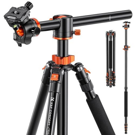 K&F Concept Trépied Aluminium 240cm Convertible Monopode | Tête rotule 360°, plaque détachable, charge 10kg, Topview, orange - T