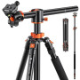 K&F Concept Trépied Aluminium 240cm Convertible Monopode | Tête rotule 360°, plaque détachable, charge 10kg, Topview, orange - T