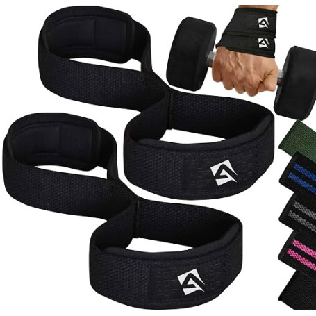 AQF Figure 8 Sangle de Tirage Musculation, Straps de Poignet Haltérophilie | Rembourrage en Néoprène Confortable, Sangles de Lev