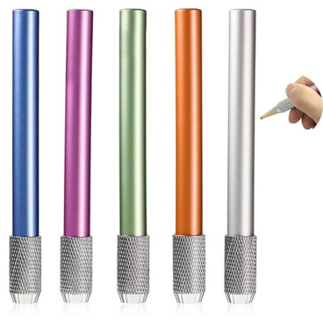 Ji liangli Lot de 5 Rallonges de Crayon Réglables en Aluminium,Prolongateur de Crayon Ajustable pour Esquisse,École,Atelier de P
