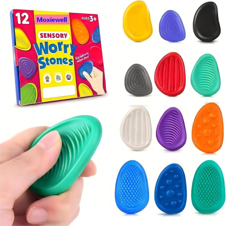 12 Pièces Fidget Toys Pierre Sensorielle, Fidget Toys Sensory Stone en Silicone, Jouets Apaisants pour Enfants Pierres préoccupa