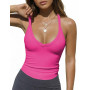 Haibang Femmes D'été Débardeur Col en V Sport Hauts Top sans Manches Côtelée Bretelles Spaghetti Slim Fit Tank Top Basique Exten