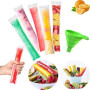 200 Pcs Sacs de Formes de Popsicle Sacs de Pops sans BPA avec un Entonnoir pour Yaourt Bonbons Crème Glacée Party Favors (5 x 22