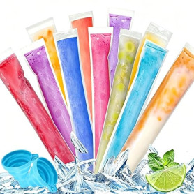 yolzhxe 300 Pièces Sachet Glace à L'eau, 28 x 5 CM DIY Sacs Popsicle | avec 2 Pliable Entonnoir, Transparent Sachet pour Glace p