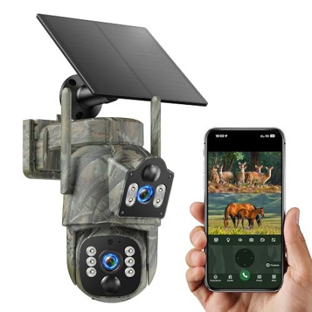 VOOPEAK Caméra de sécurité cellulaire 4G LTE, Double Objectif PTZ 360° avec Suivi Automatique, caméra Solaire sans Fil pour exté