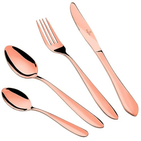 Berlinger Haus Rose Gold Mirror Ménagère Dorés 24-Piece Acier Inoxydable, Set de Couverts de Table 6 Personnes, Camping, Hotels,
