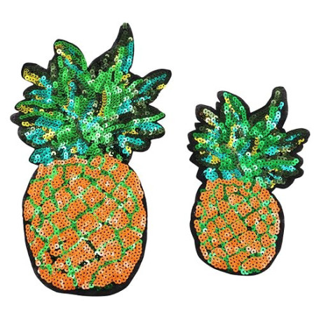 Tiardey 2 pcs Ananas Fer sur Patchs Fruits Sequin Brodé Appliques Coudre sur Applique pour Vêtements Tenue Ornement Sac à Dos Em