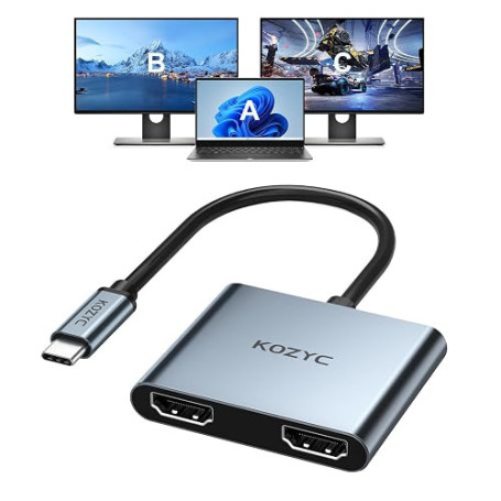 KOZYC USB C vers Dual HDMI Adapter 4K@60Hz, Type C to HDMI Splitter Extended Display (MST Only Support Windows OS)