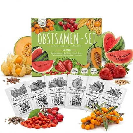 Kit de graines de fruits avec 6 variétés exotiques pour ton propre verger - idéal pour les plateaux, le jardin et le balcon