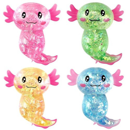 Axolotl Lot de 4 Jouets Anti-Stress à Presser | Pour soulager le stress et la relaxation - Orange bleu rose vert - Pour enfants