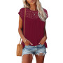 WNEEDU Tee Shirt Femme Dentelle Top Ete Haut Chic et Elegant Manche Courte | lace tops, casual t-shirts, col rond blouse
