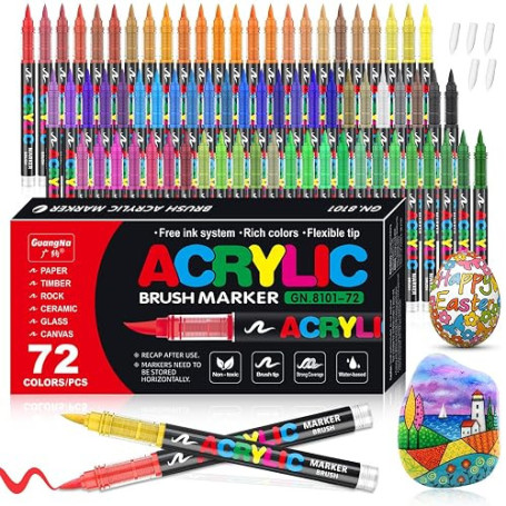 VAKKI 72 Couleurs Feutre Acrylique, Stylos Acryliques Liquide Direct Acrylic Paint Marker Marqueur Acrylique, Feutres Acrylique