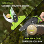 Tronçonneuse et Sécateur Électrique Télescopique, 4-en-1 Ensemble d’Outils de Jardin avec 4 Chaînes 2 Batteries Taille Haies Tel