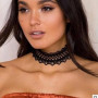 Prosy Collier ras du cou en velours noir, gothique, dentelle, réglable, pour femmes et filles, métal