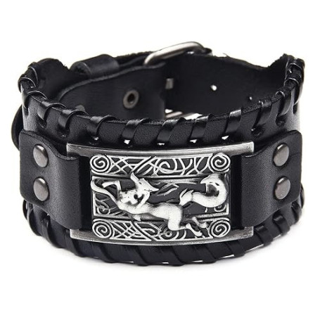 Bracelet en cuir noir Antique argent Viking renard noeud celtique manchette irlandaise large bracelets en cuir style Punk bracel