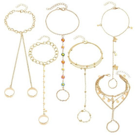 UJBVCX 6PCS Chaîne Main Poignet-Doigt, Bracelet à Pendentif, Bracelets Main Femme, Bijou Élégant Adjustable Imperméable