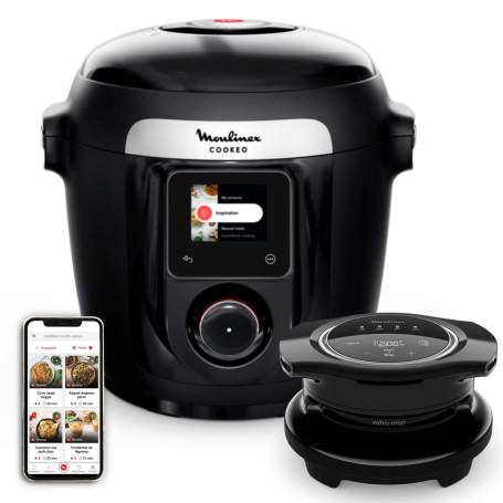 Moulinex - Cookeo Wi-Fi 10-en-1 Multicuiseur + extra crisp - 6 L - Noir | Multicuiseur intelligent connecté avec accessoire air 