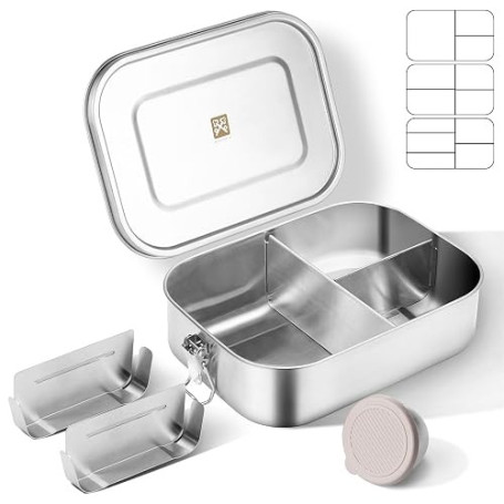 GOLDEN KEY lunch box inox 1400 ml pour adultes boite lunch Boîte à bento en acier inoxydable avec compartiments et anneau en sil