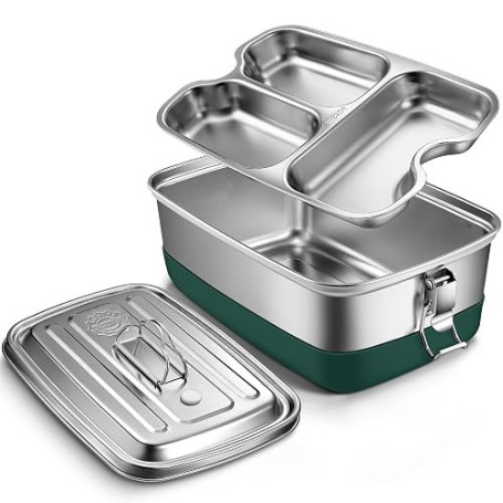 Aurinovellia Bento Lunch Box en Inox, Lunchbox avec 3 Compartiments, Lunch Box 2000ml, Anti-Fuite Boite a Gouter, Boîtes Bento,