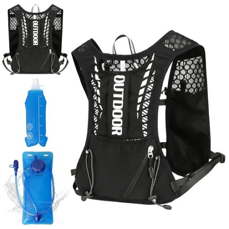 Gilet de Course pour Homme et Femme avec Poche à Eau de 2 l et Gourde de 500 ML - Sac à Dos d'hydratation Ultra léger et Respira