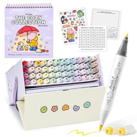 Ohuhu × Coco Wyo Alkohol-Marker-Malbuch-Set, Co-Branded Brush & Fine | 48-Farben, Honolulu B mit nachfüllbarer Tinte und Gemütli