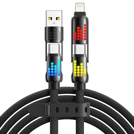 RAVIAD Câble Multi USB 4 en 1 Câble Universel [3M]Cable Chargeur Multi USBC | Charge Rapide Lumière LED RGB avec USBC/USBA vers