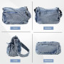 Ausing Sac Bandoulière Femme Grand Sac en Toile Crossboby Bag Femme | Tissu En Denim, Grande Capacité, Style Vintage, Pour Voyag
