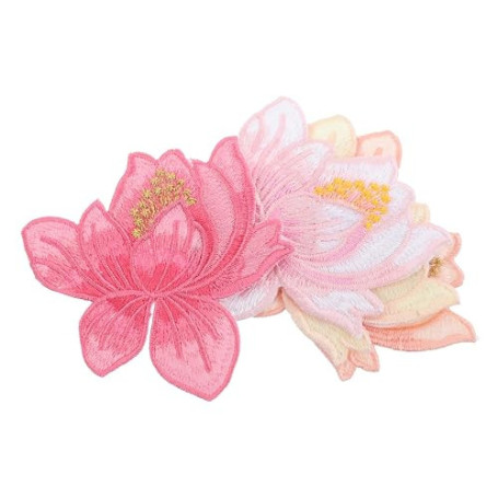 HEALSOPTHY Lot De 4 Écussons Brodés Lotus Thermocollants Ou À Coudre Appliques Décoratives Pour Vêtements Sacs À Dos T-Shirts Ve