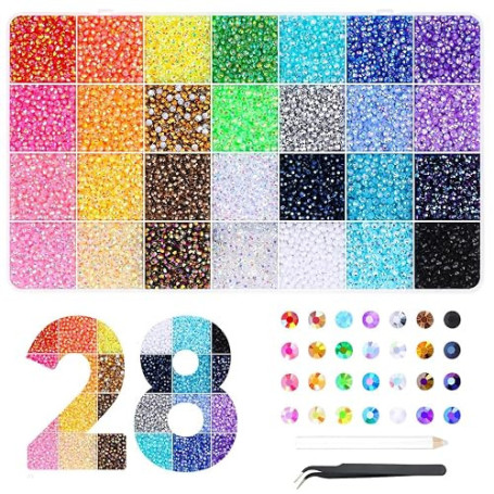 30000PCS Bedazzling Kit, 28 Couleurs 3mm Strass a Coller | Flatback DIY Cristal Diamant a Coller avec Pincette et Stylo, pour Na
