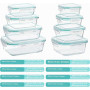 Vtopmart Lot de 16 Boîtes Alimentaires Verre, 8 Récipients et 8 Couvercles | Verre Sain sans BPA, Étanche et Hermétique, Compati