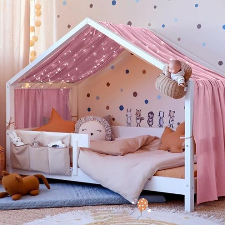 Vicloon Ciel de Lit pour Maison, Décoration Ciel de Lit pour Chambre d'enfant, 100% Coton Muslin Biologique 135 x 360 cm, Ciel d