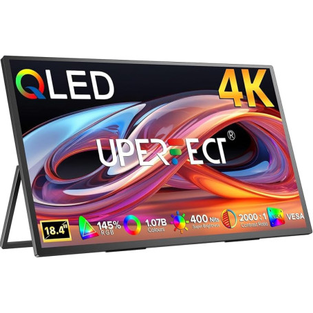 UPERFECT 18 Pouces 4K QLED Ecran Portable, 145% sRGB 2000:1 1.07B 400 Nits | UHD 3840x2160 Second Moniteur Avec Mini HDMI USB C