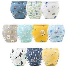 Aolso Lot de 10 Culottes d'apprentissage réutilisables pour bébé et Tout-Petit, sous-vêtements lavables en Coton avec Motif de D