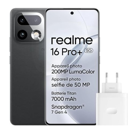 realme 16 Pro+ 5G Smartphone, 8Go+256Go, Écran Curved AMOLED 144Hz 6,8", Batterie 7000mAh, Caméra 200MP OIS, IP69K, Charge Rapid