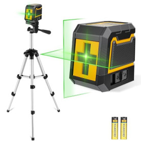 ASOBRIS Niveau Laser Chantier Autonivelant Lazer avec Trepied | Ligne croisée, laser vert, avec 2 piles AA, mode manuel. Idéal p