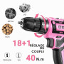 Perceuse électrique sans fil : DEKOPRO Perceuse sans fil rose 20 V pour femmes perceuses avec batterie et chargeur, kit de perce