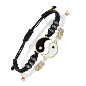 通用 Yin Yan Bracelet en corde réglable 2 pièces de bracelets assortis de cordon réglable ajuste la taille du bracelet, fabriqué à