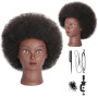 Tête de mannequin afro bouclée avec cheveux 100% humains bouclés - Tête de poupée pour coiffure et cosmétologie - Pour la pratiq