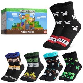 Minecraft Chaussette Enfant Garçon Mi-mollet, Paquet Multiple Chaussettes Fantaisie, Gaming Merchandise, Cadeau Gamer (Paquet de