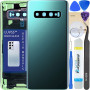 LUVSS Vitre Arrière pour Samsung Galaxy S10 SM-G973F/DS Vert Coque Cache Batterie avec Lentille de Caméra, Adhésifs, Kit Outils,